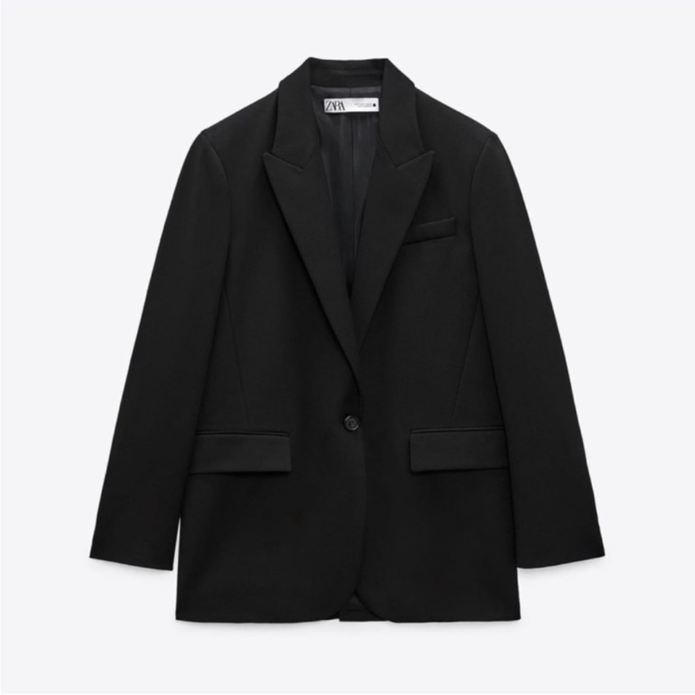 ZARA WOMAN STRAIGHT CUT ONE BUTTON BLAZER BLACK SIZE SMALL